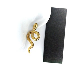 Gold Snake Earrings Asp Cleopatra Toga Serpent Post Stud Dangle 1 5/8" Long Adorable Statement Jewelry Earrings for Women