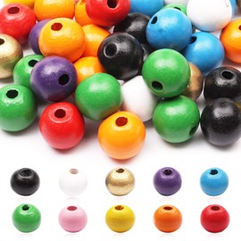 16mm Wooden Beads for Crafting, 200pcs Colorful Large Hole Beads Wood Craft Beads Round Spacer Coloured Beads for Bracelet Jewellery Making Macrame Christmas Garland House Decor