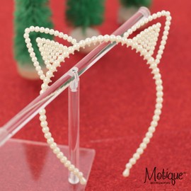 Motique Accessories Girls White Faux Pearl Headband, Dressup Hairbands (Cat Ears, One Size)