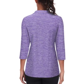 Tanst Sky Workout Shirts for Women, Women's Golf Tops Quarter Zip Collared 3/4 Sleeve Colorful Print Moisture Wicking UPF 50 Polo Ladies Hiking Tennis Running Athletic Sweatshirt Purple X-Large