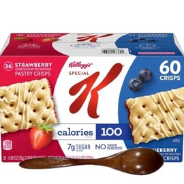Kelloggs Special K Pastry Crisps Variety Pack 26.4 oz – 60 Total Crisps (Strawberry & Blueberry) – 100 Calories Per Serving – Includes Candy Freezer Wooden Spoon