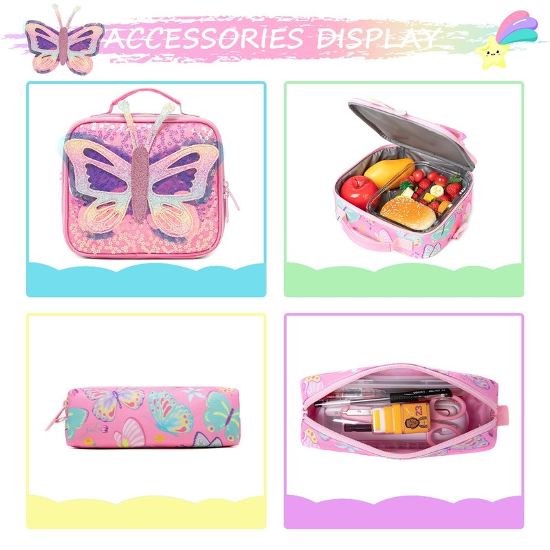 HTgroce Rolling Backpack for Kids Butterfly Roller Backpack for Girl