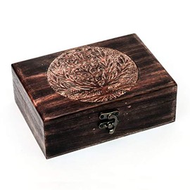 Antique Handmade Wooden Urn Tree of Life Engraved Hand Carved Jewellery Box for Men and Women | Decorative Accents | Decorative Boxes | Storage & Organiser Antique 7 x 5.5 x 3.5