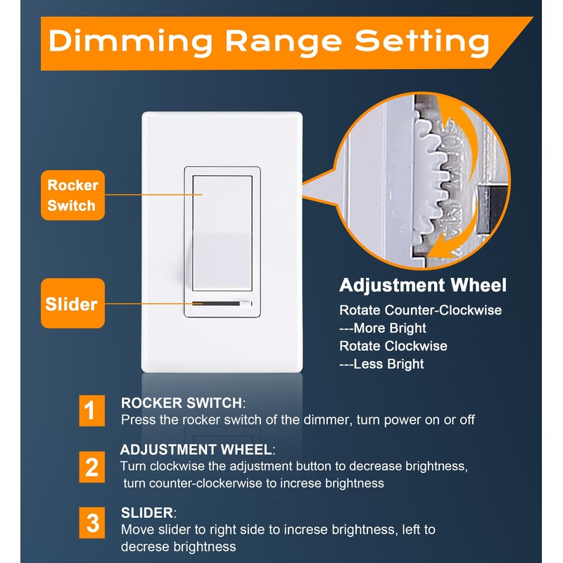 [10 Pack] Cloudy Bay 3-Way/Single Pole Dimmer Electrical Light Switch