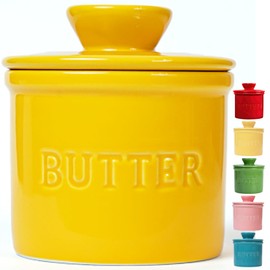PriorityChef French Butter Crock for Counter With Water Line, On Demand Spreadable Butter, Ceramic Butter Keeper to Leave On Counter, French Butter Dish, Yellow