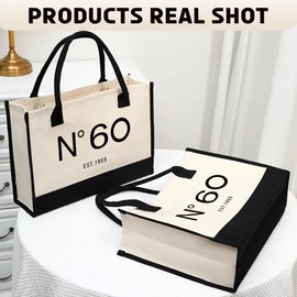 QLSKO 60th Birthday Gift Canvas Tote Bag for Women,N°60 EST.1965 Keepsake Beach Bag 60 Party Birthday Present for Her sixty (1965 60th Basic)