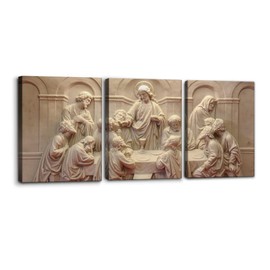 3 Pieces Canvas Wall Art Picture The Last Supper Sculpture Style Paintings on Canvas 12 Apostles Modern Artwork for Home Decor Framed Gallery-wrapped Stretched Ready to Hang - 12" x 16" x 3