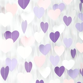 Purple-White Pink Birthday Party-Decorations Streamers - 52FT Hanging Heart Garland Banner,Baby Bridal Shower Engagement Wedding Anniversary Bachelorette Graduation Backdrop Decor Hugtmr