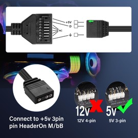 GINTOOYUN 2-Pcs 5V 3-Pin ARGB to 8-Pin Cable 5V 3-Pin ARGB Female Male to 8-Pin Male Cable for Chassis Neon LED (11.8 Inch) (8 Needles)