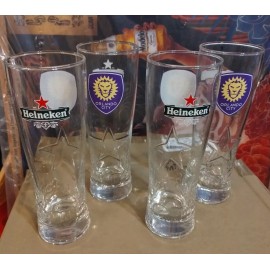 Heineken x4 Heineken Red Star Embossed Tall Beer Glasses Orlando City Print