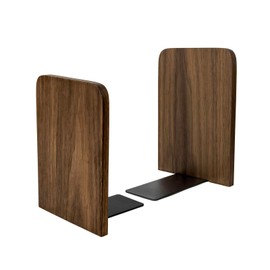 Aspire 1 Pair Small Black Walnut Bookends, Non-Skid Book Ends for Heavy Books, Wood Book End Supports for Shelves and Books
