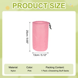 YELARXI Stuff Sack, Nylon Waterproof Storage Sacks Portable Drawstring Dry Stuff Bag Gear Organization with Toggle, 5x10Inch Fit for Backpacking Camping Traveling Hiking(Pink)