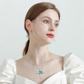 LES OSEWA Celtic Cross Necklace for Women Four Leaf Clover Necklaces Sterling Silver St Patricks Day Necklace Irish Shamrock Pendant Celtic Jewelry Lucky 4 Leaf Clover Gifts