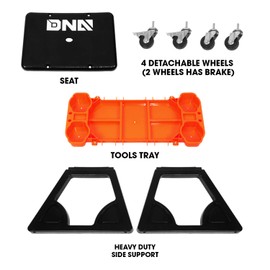 DNA Motoring TOOLS-00188 Mechanic Stool - 23" x 13.5" x 10.5" (L x H x W), Rolling Work Seat w/Lockable Swivel Wheels and Storage Tool Tray