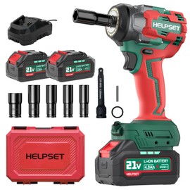 HelpSet Cordless Impact Wrench 1/2", 650Nm (480Ft.lb) Brushless Impact Gun with 2x4.0Ah Batteries and Fast Charger, Electric Impact Driver for Car/RV Tire, 6 Sockets & Toolbox