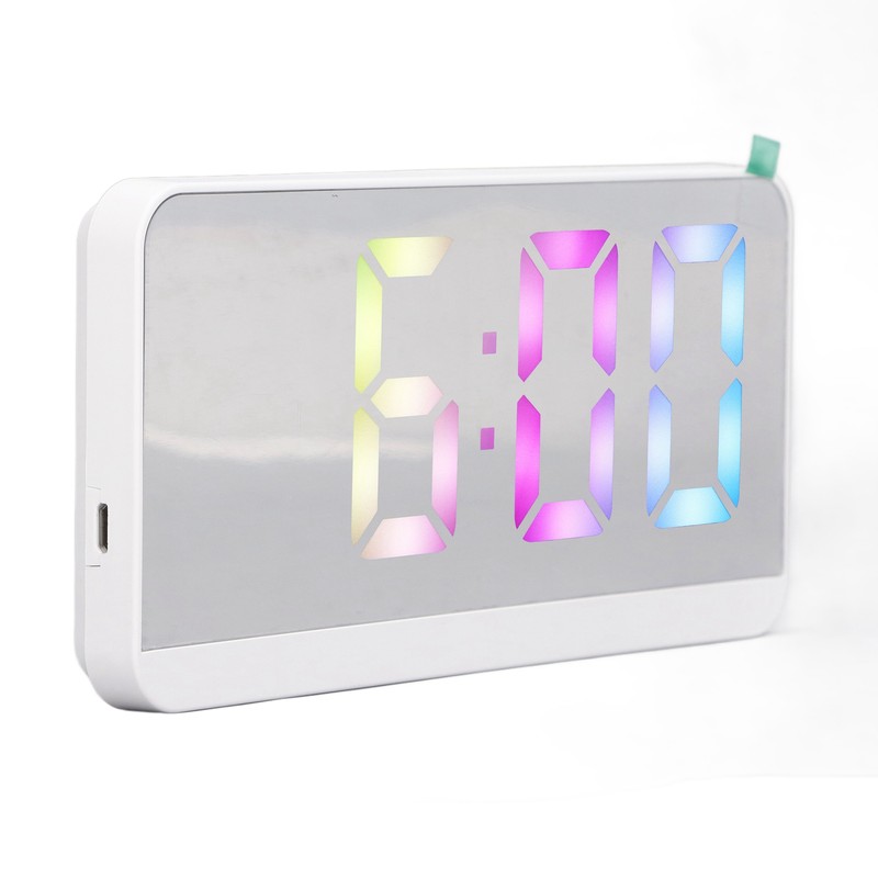 White Digital Alarm Clock with LED Mirror Screen Fashion Electronic