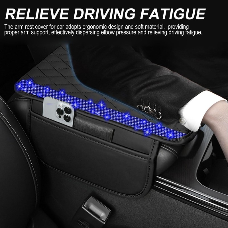 NBTEPEM Bling Car Center Console Cover, Leather Car Arm Rest