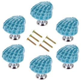 Corasays Shell Shape Drawer Cupboard Pulls Handles Wardrobe Drawer Cabinet Door Kitchen Knobs and Handles, Pack of 6 (Blue)