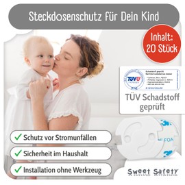 Sweet Safety 20 x TÜV Tested for Harmful Substances Baby Sockets, Child Safety Lock for Sockets in White, Easy Installation Socket Protection, Socket Safety for Babies and Children