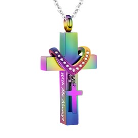 InfuMemo Cremation Jewelry for Ashes Pendant - Cross Urn Necklace with Mini Keepsake Urn Memorial Ashes Jewelry - With Me Always