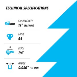 Premium 30 cm Chainsaw Chains 12 Inch 1/4 Inch .050 Inch 64TG Suitable for STI HL MS 194 T MS194T