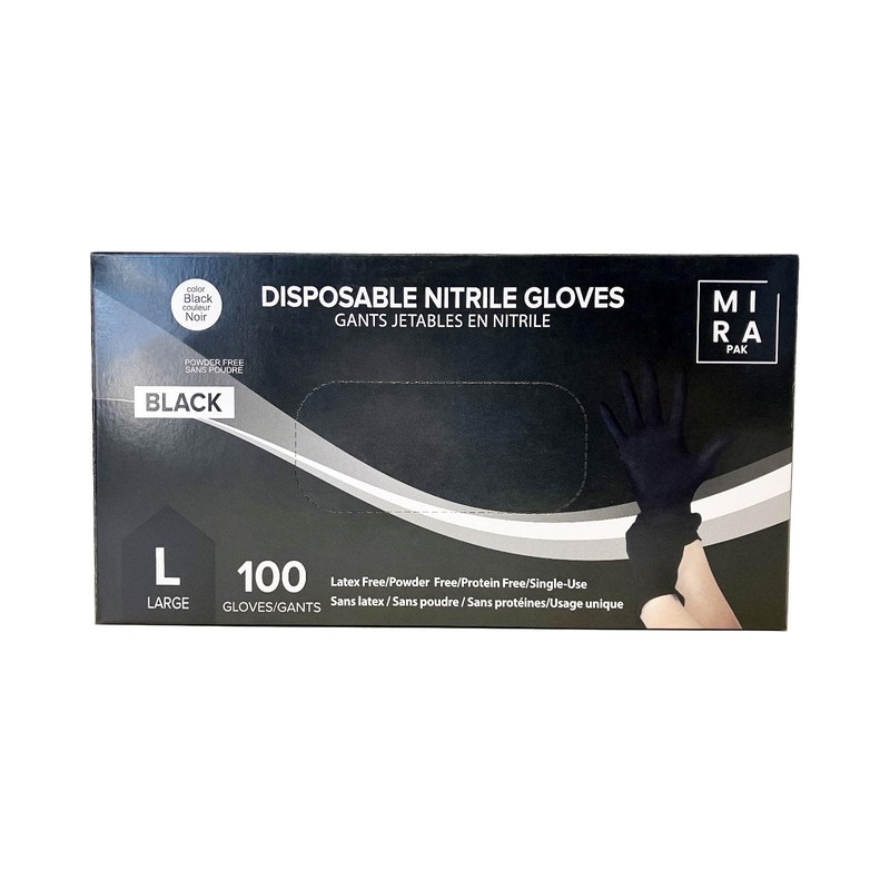 Mira Pak Black Nitrile Disposable Gloves 4 Mil Food-Safe, Latex