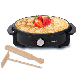 OVENTE 12-Inch Electric Crepe Maker & Griddle – Nonstick Hot Plate with Adjustable Temperature, LED Indicator, Batter Spreader & Spatula, Black CRM1122B