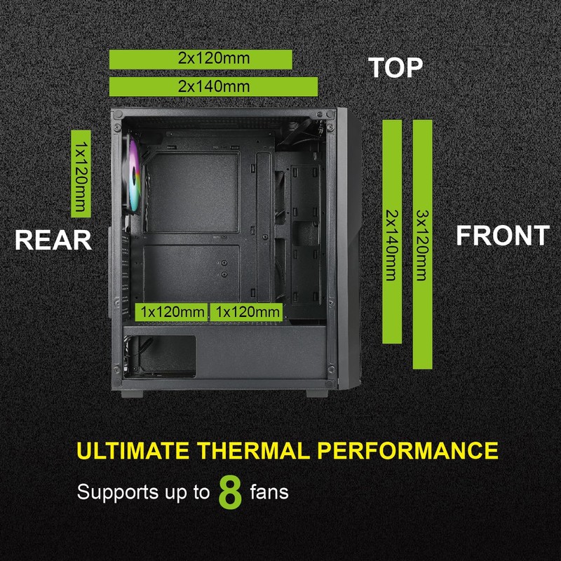 AZZA CSAZ-370 Forest/Gaming/ATX Mid-Tower/Computer Case/Tempered Glass Panel