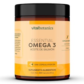 Essential OMEGA 3 Aceite Puro de Salmón con Vitamina E. VitalBotanics. Suplemento para Hombre y Mujer a base de Aceite de Pescado. Suplemento Multivitaminico. El envase puede variar (120 Unidad (Paquete de 1))
