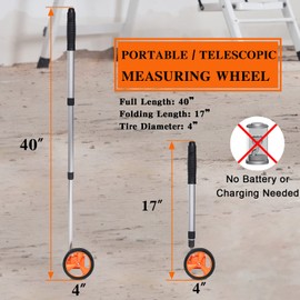 Zozen Measuring Wheel with 20pc Marking Flags, Scalable to Length 40in, 4-inch Measure Wheel, Distance Measuring in Feet and Inches, One Key to Reset, Rolling Up To 10,000Ft, Includes Tape Measure.