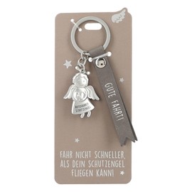 Depesche 11770-015 Guardian Angel Keyring Metal Lucky Charm with Loving Message and Faux Leather Strap, Brown