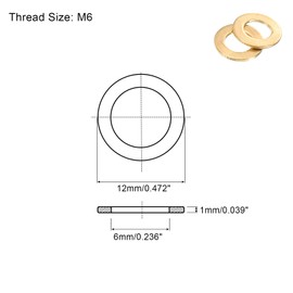 sourcing map 150Pcs M6 Flat Washer, Brass 6mm ID x 12mm OD x 1mm Thick for Bolt Screw, Factories Repair, Kitchens, Shops, and Outdoor Construction