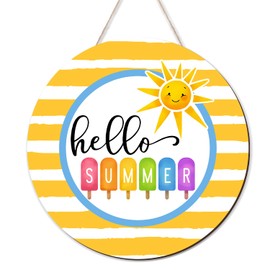 Hello Summer Door Sign Summer Decor Wreaths for Front Door Wreath Wooden Sign hanger for Pool Farmhouse Porch Home Spring Wall Decorations