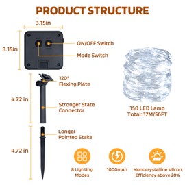 Galavasen Solar String Lights, 2x56Ft 300LEDs Solar Fairy Lights Outdoor, 8 Modes Solar Copper Wire String Lights for Outside Garden Tree gazebo balcony Patio Party Wedding Christmas 2Pack(Pure White)