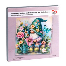 Ideen mit Herz Diamond Painting Canvas on Stretcher Frame | 30 cm x 30 cm | Set Including Tools (Gnome with Flowers)
