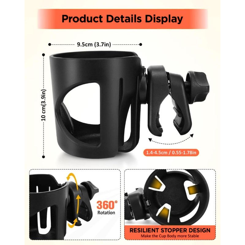 Uhuru Pram Cup Holder, Universal Cup Holder for Bikes, Strollers,