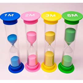 Sand Timer 4 Colorful Small Hourglass for Kids Acrylic Covered Sandglass Clock 1Min/ 2 Min/ 3Min/ 5Min for Children Toothbrush Classroom Office (4 Pack-1/2/3/5Min)