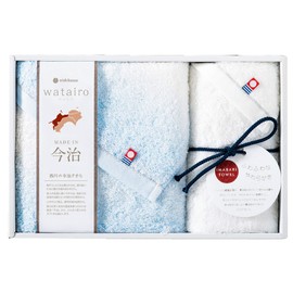 Nishikawa TBF2497011B Imabari Towel Gift Box, Includes 1 Face Towel &amp; 1 Hand Towel, Watairo Series, 100% Cotton, Soft, Made in Japan, Gift Packaging Included, Blue