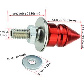 Abfer Spike Shape License Plate Fasteners Bolt 4Pcs Anti Theft License Plate Screw Frame Kit Fit Most Vehicle Motorcycles Trucks (Red)