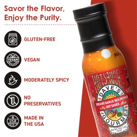 Dave's Gourmet Creamy Garlic Red Pepper Hot Sauce - Medium Heat - Perfect for Salads, Dipping, Tacos, Sandwiches & More - Vegan Sauce, Gluten-Free, No Preservatives - 8oz Bottles (Pack of 3)