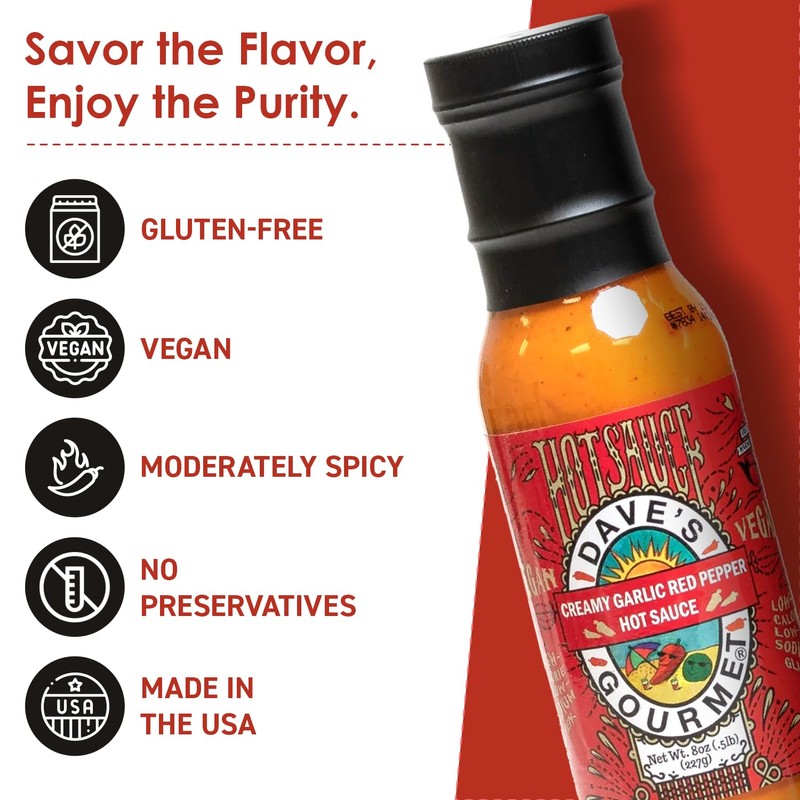 Dave's Gourmet Creamy Garlic Red Pepper Hot Sauce - Medium