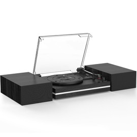 Vinyl Record Player with Dual Separate Stereo Speakers Vintage Turntable with BT Wireless Input Playback Belt Drive 3 Speed 3 Size Playback Record Player Support AUX Headphone Input RCA Out Auto Stop
