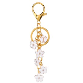 PATIKIL Initial Letter Flower Keychain, Alphabet T Enamel Charm Flower Keyring Keys Holder Bag Handbag Backpack Purse Accessories for Birthdays, Valentine's Day, Christmas, White