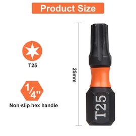 BAIDETS Pro T25 Bit Assortment - Screwdriver Bits Set of 20, 25 mm Length, Screwdriver Bit, 1/4 Inch Hex Shank, with Dispenser Box