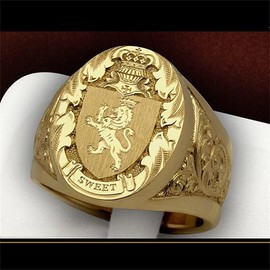 GYOEI 925 Sterling Silver Plated 18K Yellow Gold Men's Ring Crown Lion Shield Badge Ring Royal Seal Ring Animal Pattern Hip hop Ring Cocktail Party Ring of Gift for Men Size 7-13 HM021 (10)