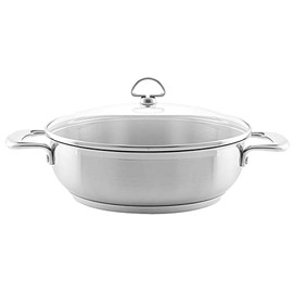 Chantal Induction 21 Steel 5 quart Chef's Pan with Tempered Glass Lid, Brushed Stainless Steel