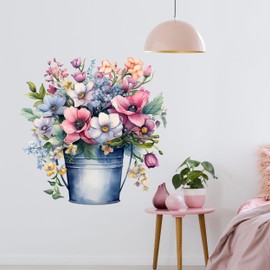 GRAZDesign Wall Sticker Flowers Meadow Flowers in Bucket Wall Decoration for Bedroom Living Room Sofa Background - 41 x 40 cm