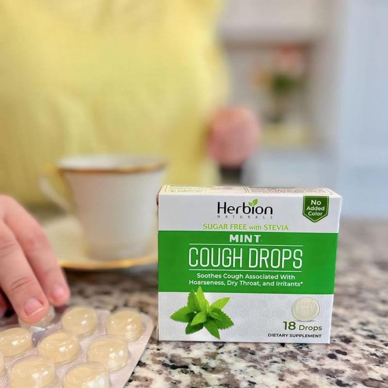 HERBION Naturals Cough Drops, Sugar-Free with Stevia, Dietary Supplement, Soothes