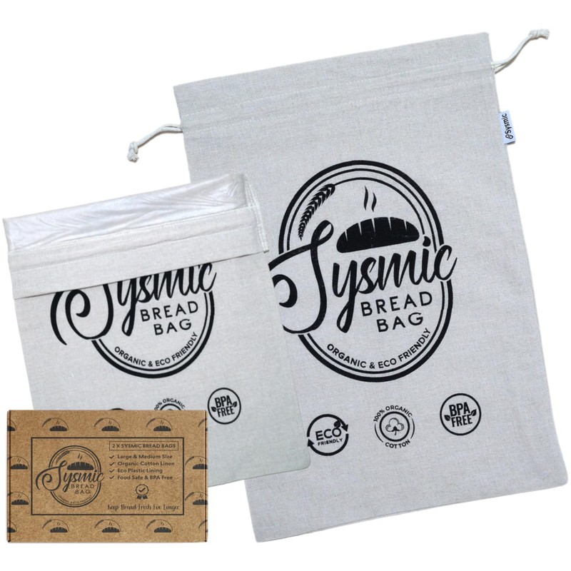 2 X Reusable Plastic Lined Bread Bags for Homemade Bread