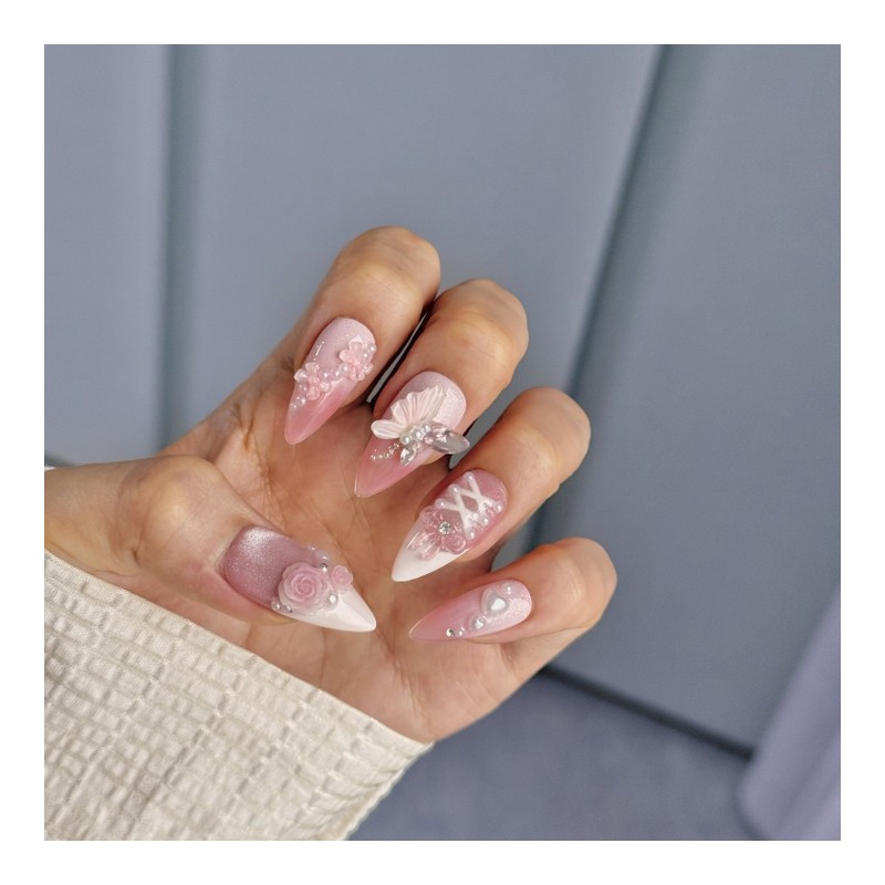 Rose Ballet Core Spring Nail Tips - L-Coffin / 로즈